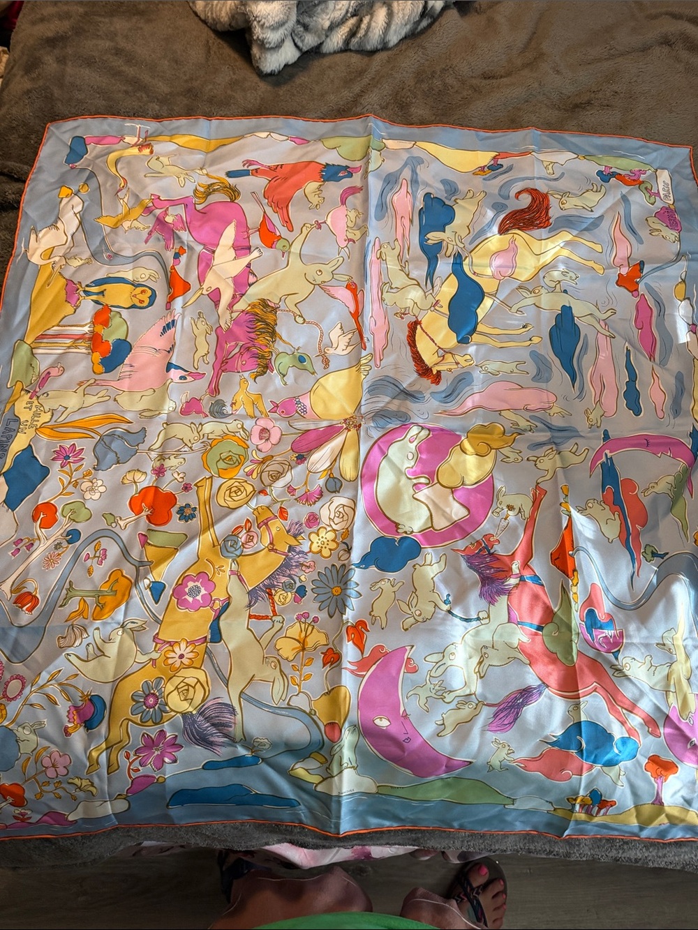 Hermes Multicolor Carousel Silk Scarf — Pastel Blue, Pink, Yellow, Gold Accents - Picture 3 of 13